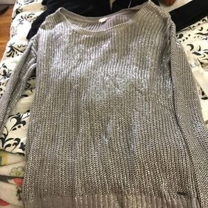 Silver off the shoulder oversized sweater